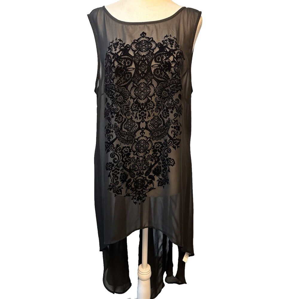 Maurices Hi Lo Sheer Maxi Top Front Paisley Velvet design Boho Witchy SIze M